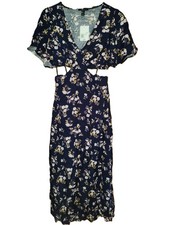 NWT Forever 21 Floral Cutout Maxi Dress Navy L