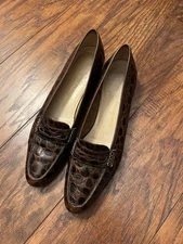 Salvatore Ferragamo 6.5 4A Brown Alligator Leather Loafers Shoes VTG