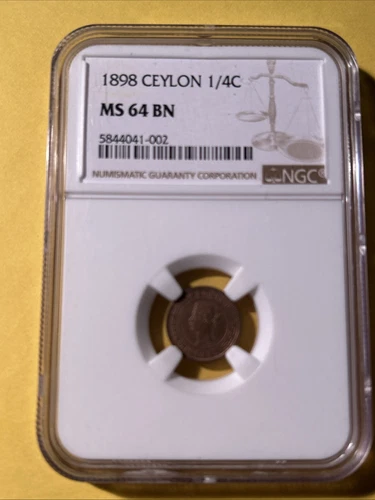 1898 Ceylon 1/4 Cent NGC MS64 BN 