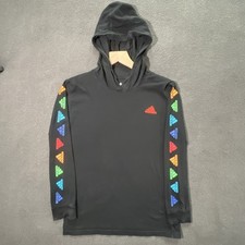 Adidas Size Youth Medium Black Long Sleeve Multicolor Logo Hoodie Shirt