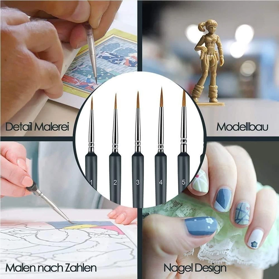 Pinselset 10 teilig fein Modellbau Acryl Hobby Malpinsel Malen nach Zahlen A2097 - Bild 4 von 4