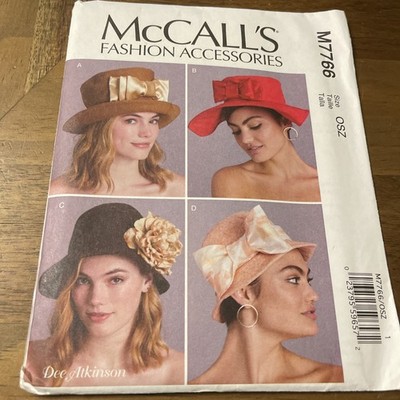 McCalls Fashion Pattern M7766 ~ 4 Styles of Hats w/Trim~Bow Detailing ~ Sz SML