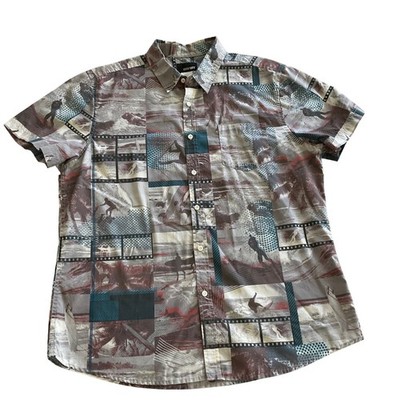 Vintage Y2K Amplify Button Up Mens XL Multicolor Surf Graphic Short Sleeve Shirt