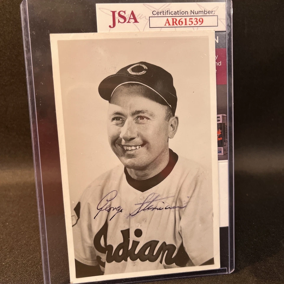 George (Snuffy) Stirnweiss signed VTG autograph RPPC JSA Cert! Indians (d.1958!) - Image 3 of 4