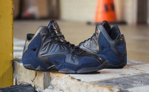 NIKE LEBRON XI EXT DENIM QS BLACK Blue DENIM Air Jordan Levi's sz 9.5 Mens  Shoes