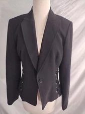 BETU SPORT Women's Black Suit Jacket Coat Formal Business 1 Button Poly Size 6