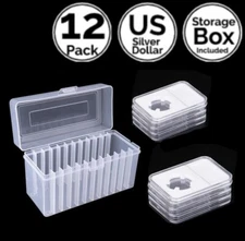 12 Pack 1.5 IN 38mm Slab Coin Snap Holder w/ Slot Storage Box 4 US Silver Dollar