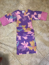 Vintage Flora Kung New York floral faux wrap Silk Dress Women's 6
