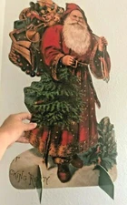 Vtg XL Huge Victorian SANTA  Dummy Board FATHER XMAS FIGURINE 2 Sided Foam SIGN