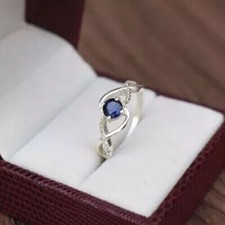 2Ct Round Cut Simulated Sapphire Women's Engagement Ring 14K White Gold Plated