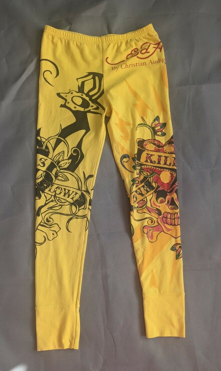 Retro 2021 autumn and winter new Ed Hardy Yellow Leggings Max 80% OFF Christian Cropped? audigier Small
