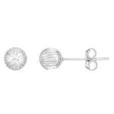 14K White Gold 5mm Ball Stud Earrings with Linear Cut Finish and Push Back Clasp