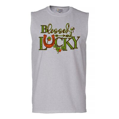 Blessed and Lucky Muscle Shirt St. Patrick's Day Clover Irish Malarkey Men's