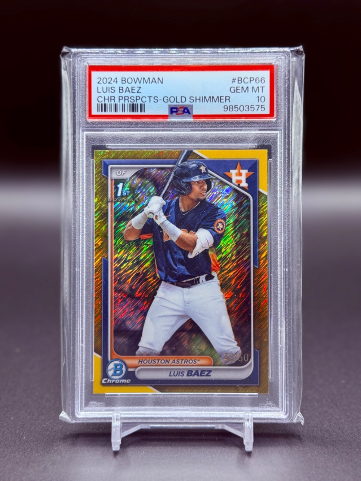 Luis Baez 2024 Bowman Chrome RC ROOKIE PROSPECTS GOLD SHIMMER /50 PSA 10 1ST