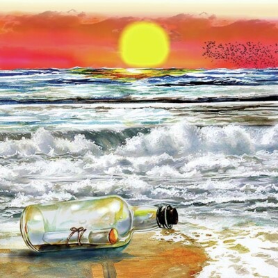 20 Servietten ''Message In the Bottle'' Flaschenpost maritim*Sonnenuntergang Meer