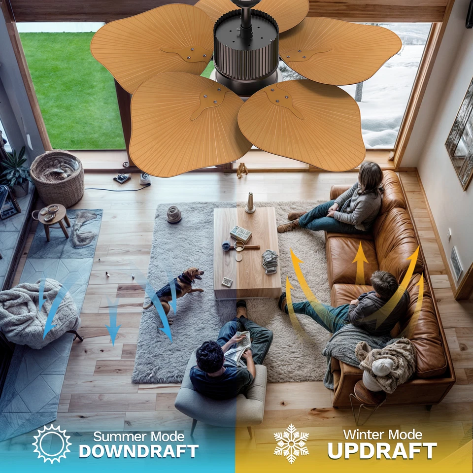 52-Inch Brown Tropical Ceiling Fan with 5 Palm Leaf Blades, Remote Control - Image 4 of 4