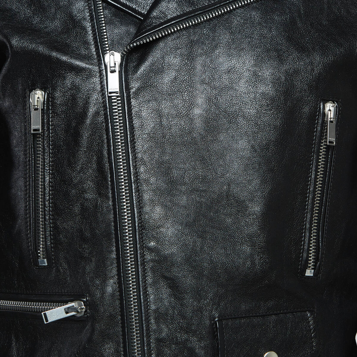 Saint Laurent Paris Black Leather Zipper Detail Biker Jacket Saint Laurent Paris Black Leather Zipper Detail Biker Jacket