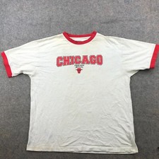 Chicago Bulls Shirt Mens XL White Red Logo Spell Out Short Sleeve Ringer NBA *