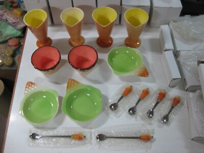 SET VAJILLA CERAMICA ESMALTADA PARA TOMAR HELADOS O POSTRES