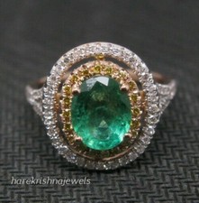 Oval Cut 3CT Genuine Green Emerald Engagement Wedding Ring 14K 2-Tone Gold Over