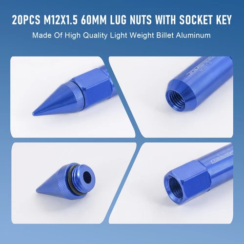 Cap Spiked Racing Wheel Lug Nuts 20PCS M12 x 1.5mm 60mm Arrow Style New - Picture 8 of 66