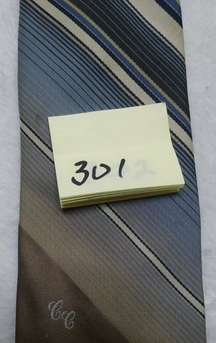 Carlo Collection Neck Tie Men's Pre Owned Blue Brown And Tan Stripes - Picture 7 of 7