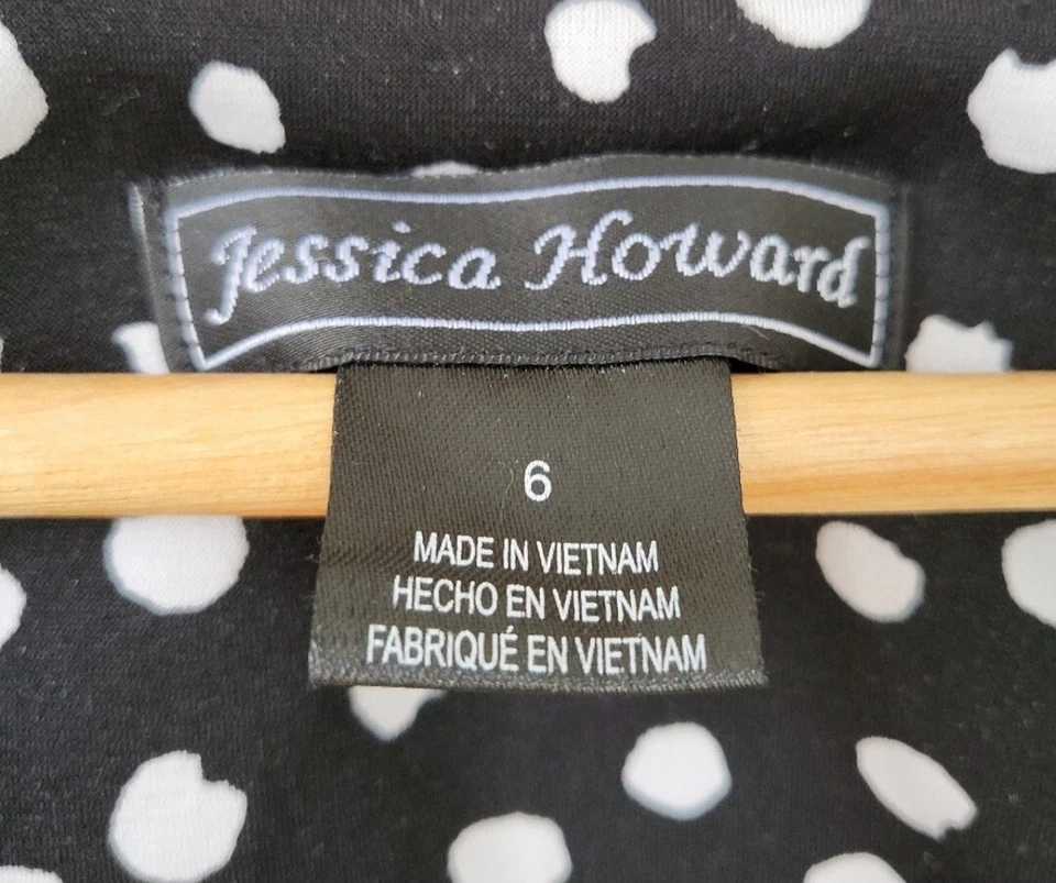 Vestido Jessica Howard blanco y negro a lunares hasta la rodilla talla 6 Foto 2 de 4