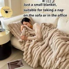 Warm Luxurious Comfort with Our Ultra Soft Faux Rabbit Fur Striped Throw Blanket
