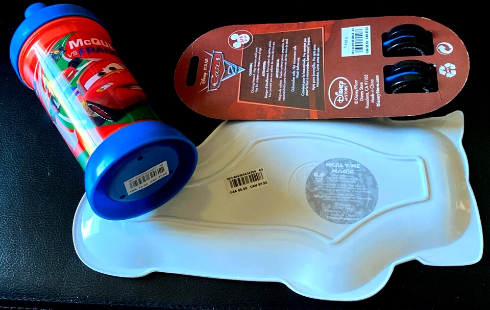 DISNEY VHTF COCHES LIGHTNING MCQUEEN NIÑOS PLATO DE CENA TENEDOR CUCHARA Y TAZA PARA SORBER Foto 2 de 4