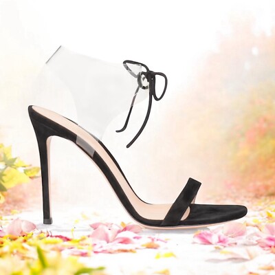 サンダル・ミュール Gianvito Rossi Suede And Transparent Mesh Stiletto Sandal NIB Gianvito Rossi Estelle Suede & Plexi Strap Sandal Heels