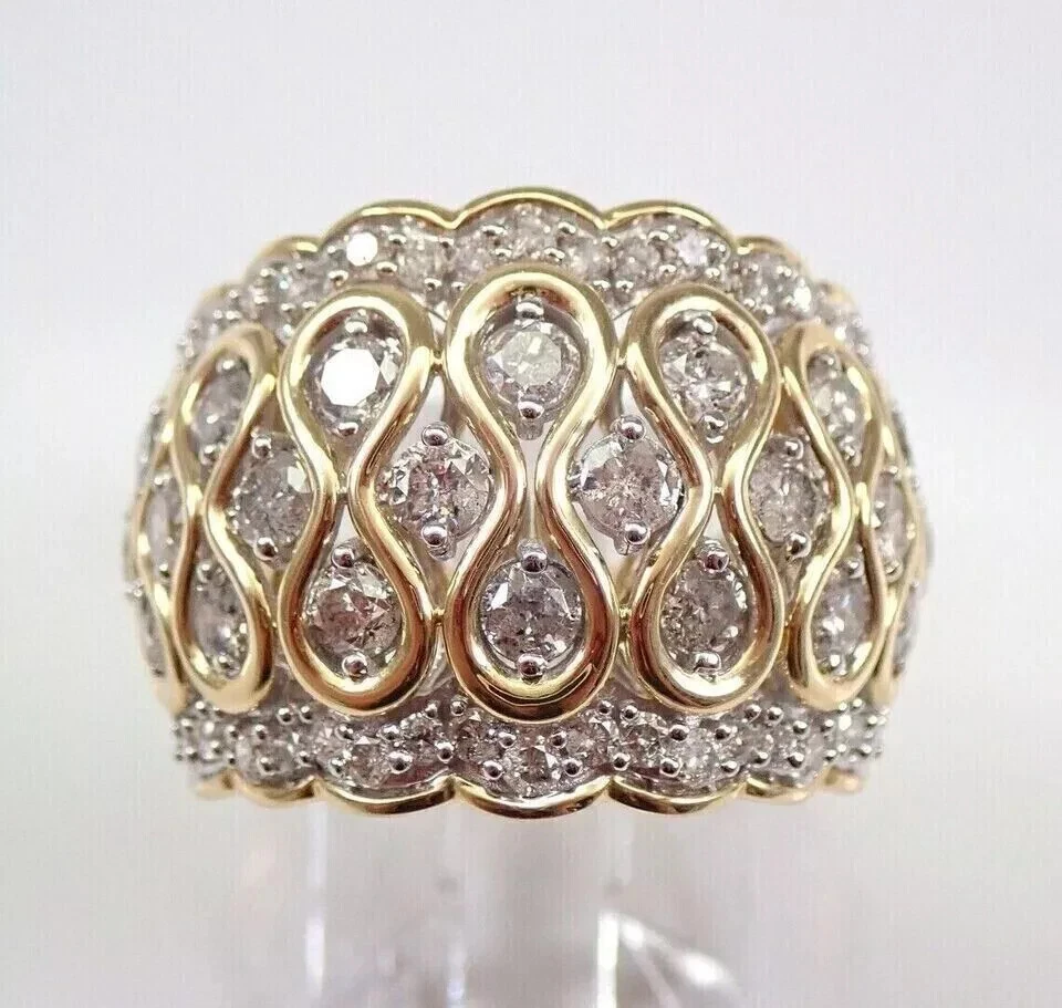 Lab Created Diamond 2.30Ct Round Cut Cluster Wedding Ring 14K 2 Tone Gold Plated - Image 3 of 4