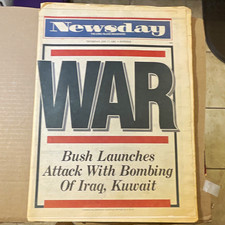 Newsday Newspaper Front Page "WAR" Bush Launches Attack Bombing Iraq, Kuwait