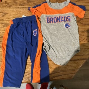 Broncos Baby 2pc Bodysuit & Pants Set Blue Orange Gray 0-3M Cotton