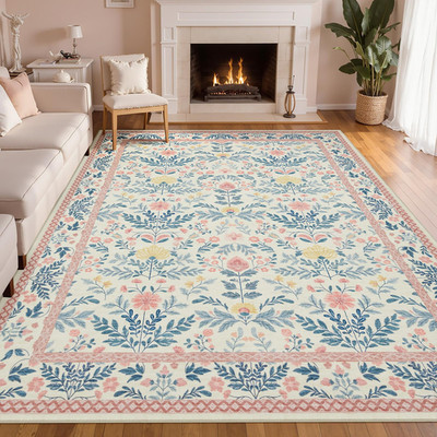 Joydeco Floral Light Pink Rugs For Bedroom Girls Kids Playroom Boho Washable