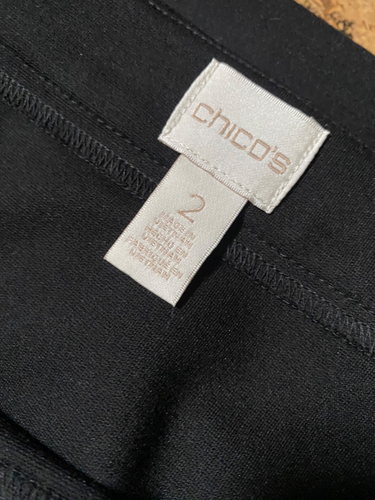 Chicos Skirt Womens Large Black Faux Leather Trim Zip Side Chicos Size 2 - Picture 4 of 4