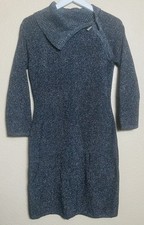 Calvin Klein Sweater Dress Size M Womens Black Silver Metallic Pullover Sheath