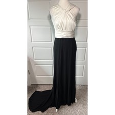 Vera Wang Black White Twisted Halter Neck Evening Empire Gown Maxi Formal Size 6
