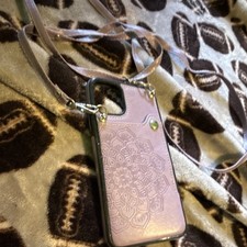 Purple Mandala Patterned Wallet Cell Phone Case with Lanyard, Faux Leather