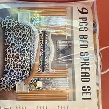 9 PCS Bedspread Set Animal Print Multicolor Quilted Pillowcases Curtains