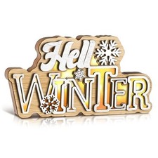Snowflake Wooden Tabletop Decoration Winter Sign LED Snowflake Hello Winter