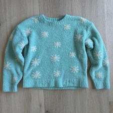 Hanna Andersson Girls Snowflake Sweater Size 8/130cm Aqua Blue Fuzzy Knit K22