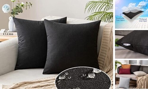Pack of 2 Outdoor Throw Pillow Covers Waterproof Decorative Linen Farmhouse