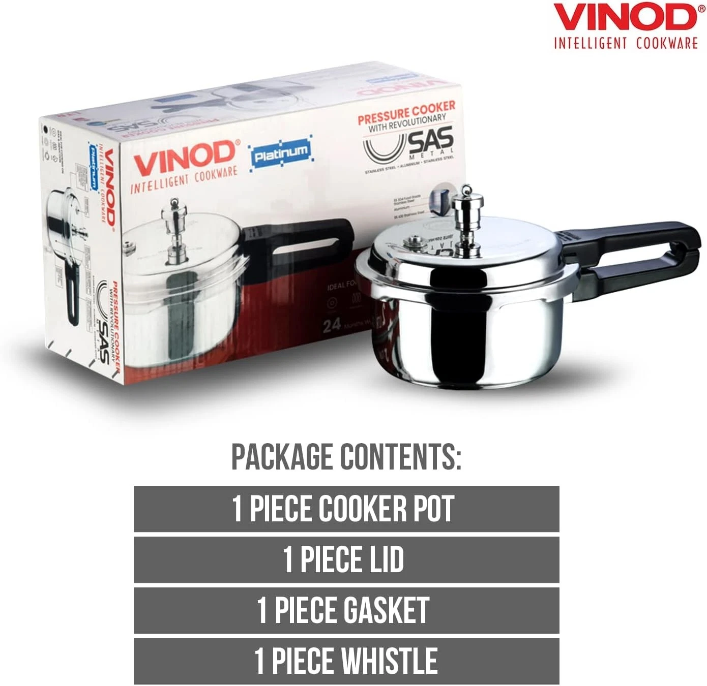 Vinod V-5L Stainless Steel Sandwich Bottom Pressure Cooker, 5-Liter,Silver