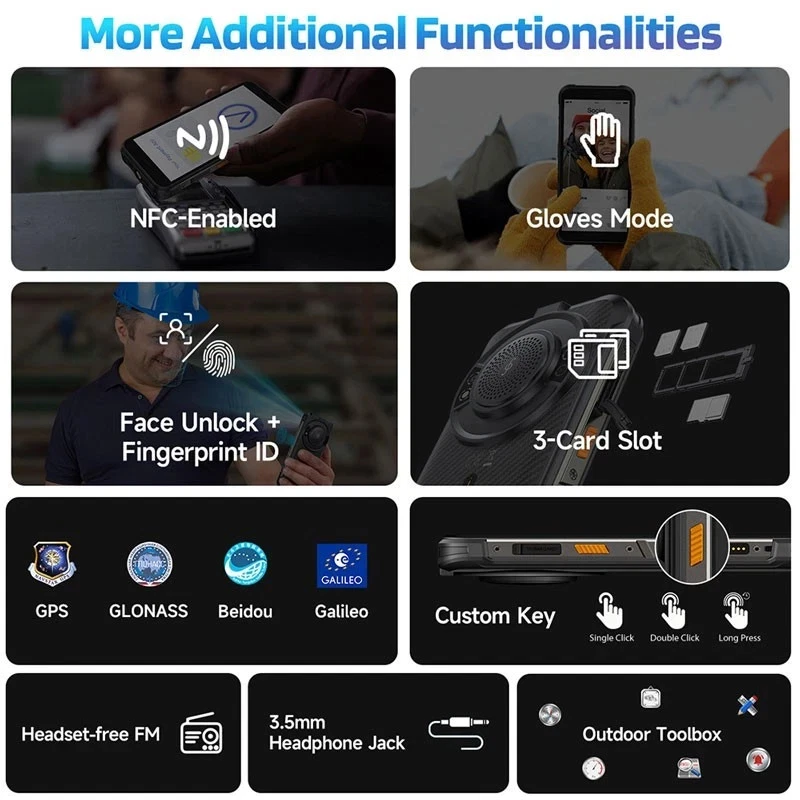 Ulefone Rugking 4G Rugged Phone Android 15 Builder Mobile Outdoors Big Speaker - Imagen 2 de 4