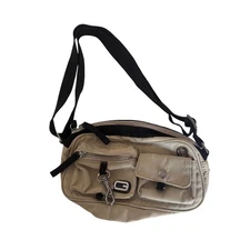 Vintage GUESS Beige Nylon Crossbody Bag – Utility Y2K Shoulder Bag, Multi Pocket