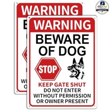 Beware of Dog Sign 2 Pack 13.1 x 9.9 in Reflective Aluminum Fence Warning
