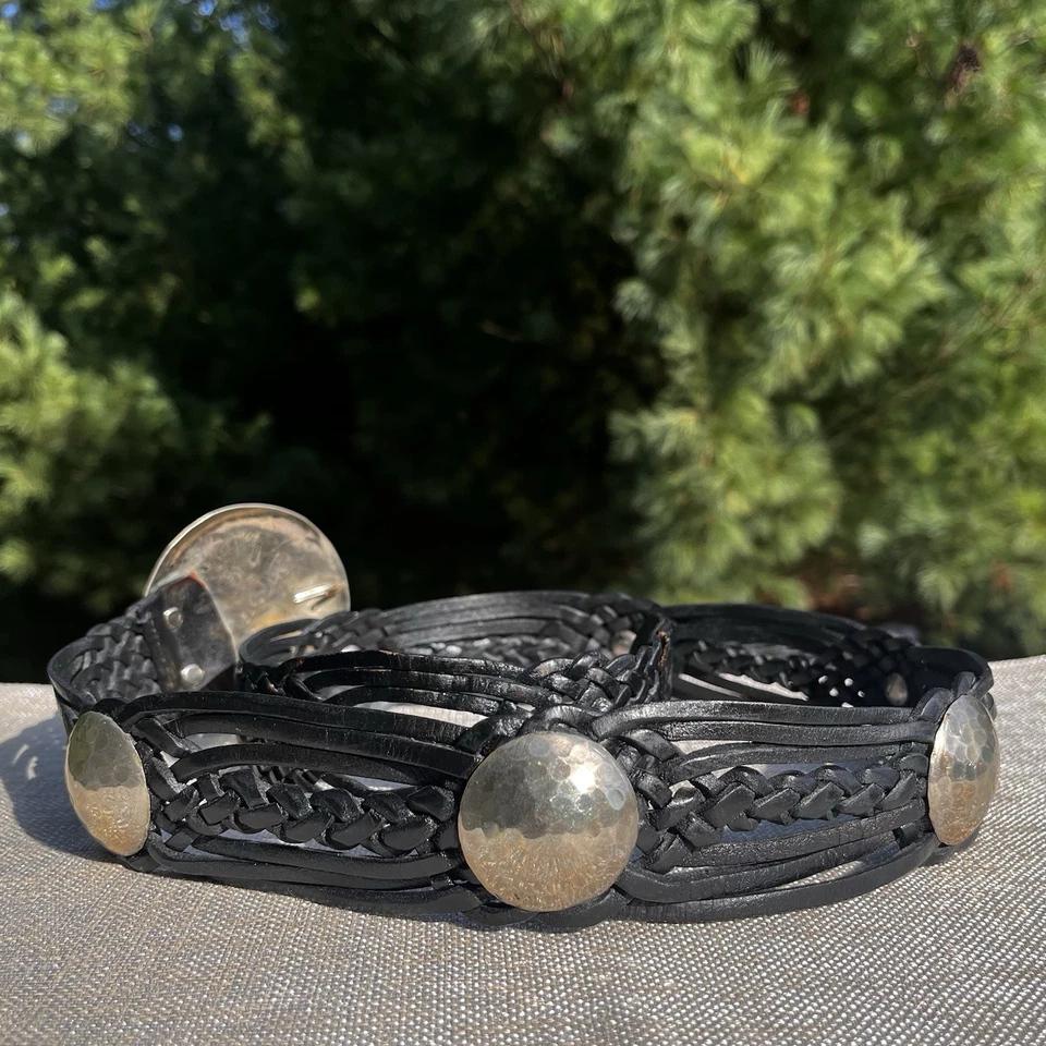 Cinturón Trenzado Vintage Hebilla Plateada Caracolas Talla M/L Cuero Tejido Boho Suroeste Foto 3 de 4