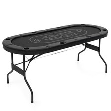 Foldable Poker Table for 8 Players Portable Oval Card Board Game Table-Black