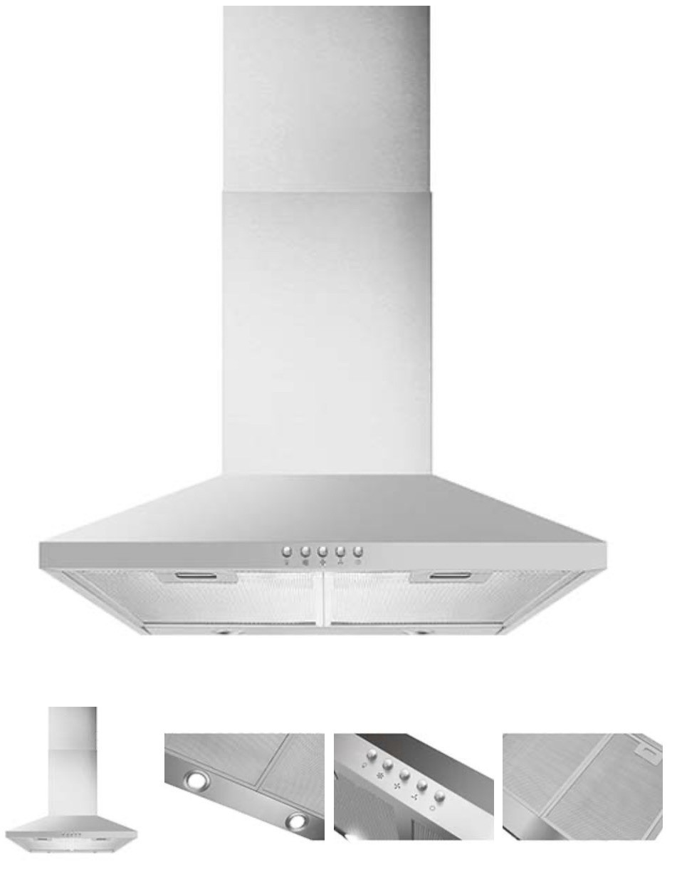 CDA ECH63SS Wall Mounted 60cm Stainless Steel Extractor 474m3/hr Cooker Hood