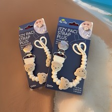 2 - Itzy Ritzy Paci Strap Silicone Pacifier Clip, Bear Clip, No Paci Included